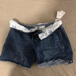 Hollister Women's Dark Blue Jean Shorts with White Accents